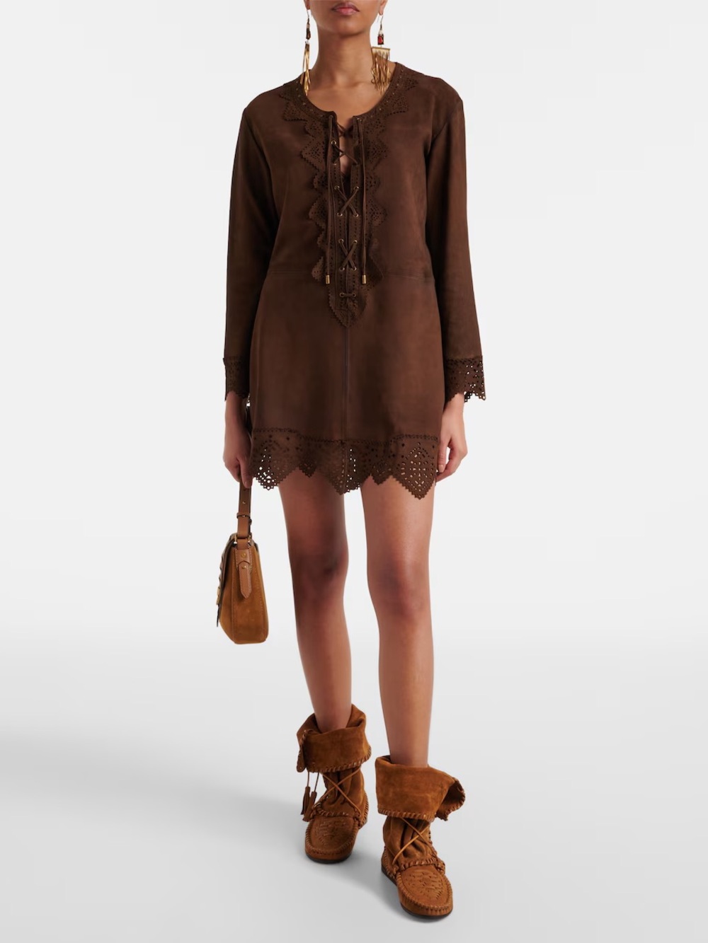 ISABEL MARANT Charlina lace-up scalloped perforated suede mini dress